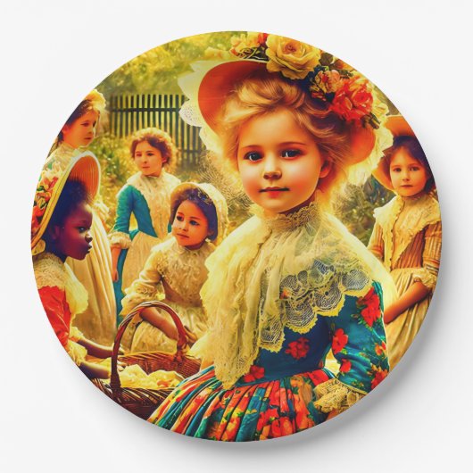 イースターの日のヴィンテージの子ども3D飾 ～～ ペーパープレート (正面)