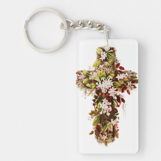 イースターの日の花咲く十字架  キーホルダー (正面)
