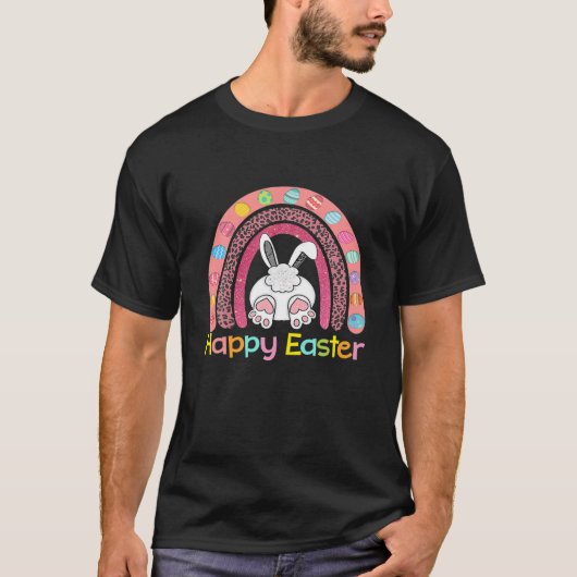 イースターの日の虹と卵とイースターバニー。ハップ Tシャツ (正面)