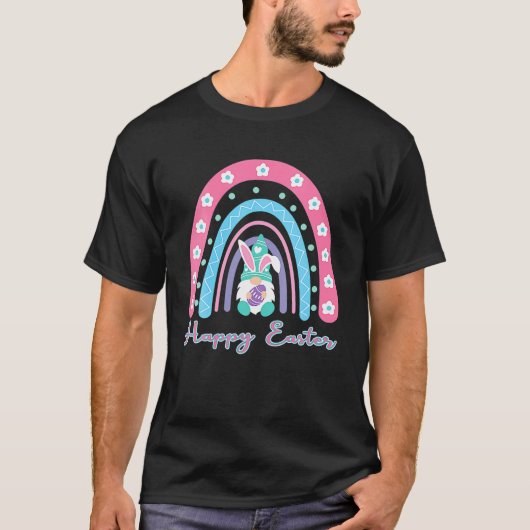 イースターの日の虹と卵とイースターバニー。ハップ Tシャツ (正面)