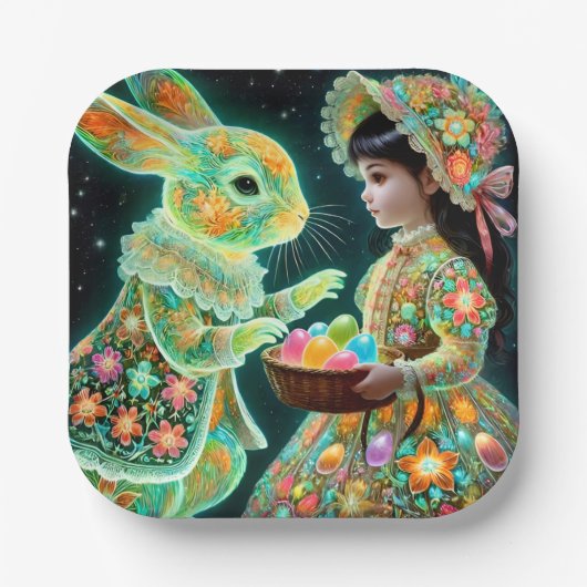 イースターの日ヴィンテージチャイルドバニー3D飾 ～～ ペーパープレート (正面)
