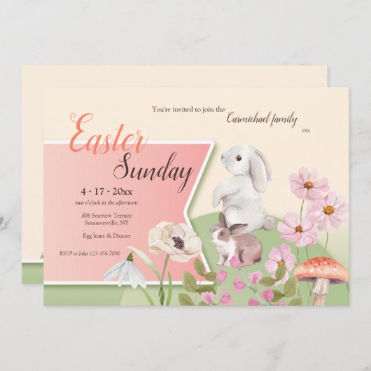 イースターの日曜日の招待状 招待状 (正面/裏面)
