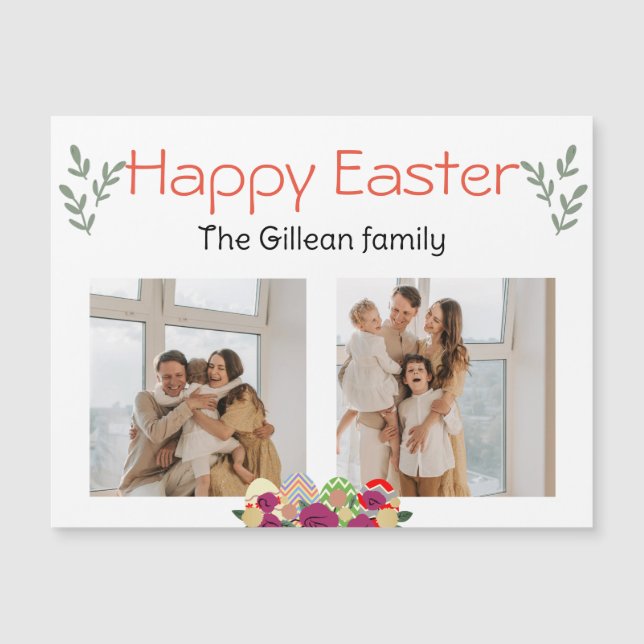 イースターの日、家族へのハッピーイースター2枚の写真 (正面)