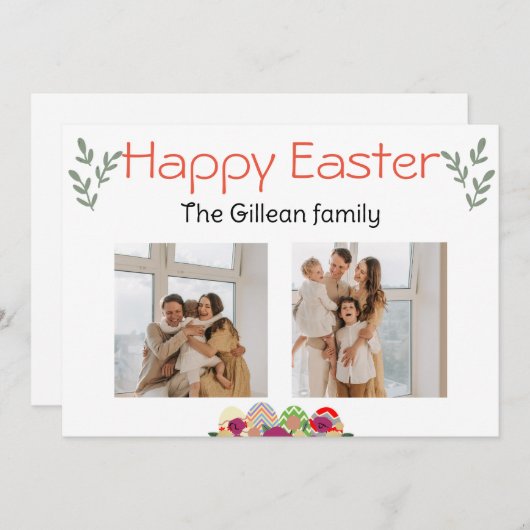 イースターの日、家族へのハッピーイースター2枚の写真 シーズンカード (正面/裏面)