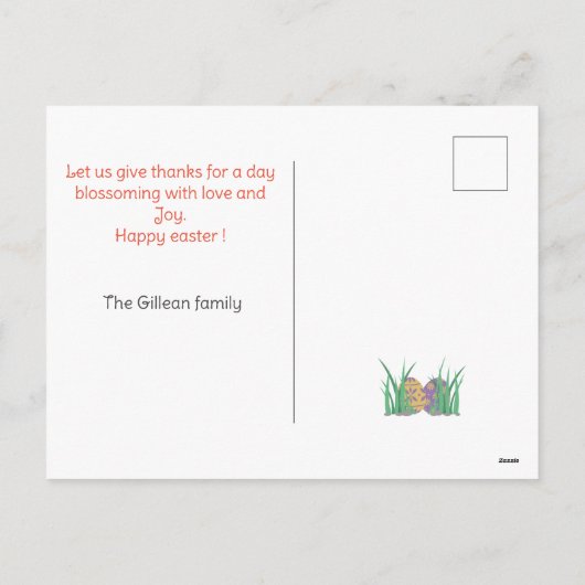 イースターの日、家族へのハッピーイースター2枚の写真 シーズンポストカード (裏面)