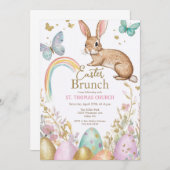 イースターの朝食と卵の宝探し イースターのウサギのパーティー 招待状 (正面/裏面)