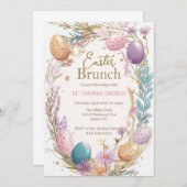 イースターの朝食と卵の狩りパーティー イースター 招待状 (正面/裏面)