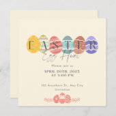 イースターの朝食と卵の狩り 春のウサギ ネイビー 招待状 (正面/裏面)