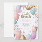 イースターの朝食パーティー、イースター・パーティー、イースターの卵狩り朝食 招待状 (正面/裏面)