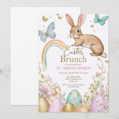 イースターの朝食 卵の宝探し イースターのウサギのパーティー 招待状 (正面/裏面)