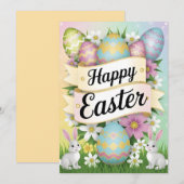 イースターの楽しいグラフィックデザインアート 招待状 (正面/裏面)