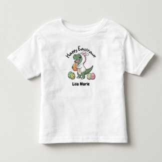 イースターの楽しい恐竜 ウサギのコートを着て、卵 トドラーTシャツ