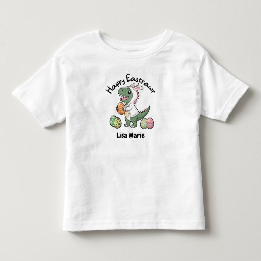 イースターの楽しい恐竜 ウサギのコートを着て、卵 トドラーTシャツ (正面)