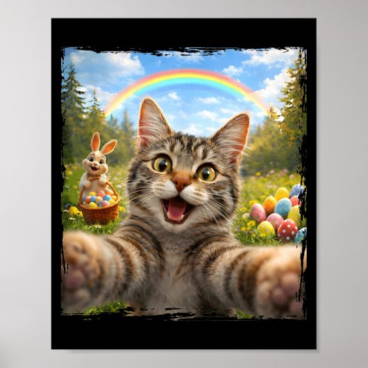 イースターの楽しい猫の自撮りとイースターのウサギ Ki ポスター (正面)