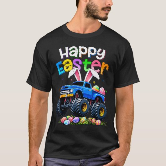 イースターの楽しいTシャツ 男の子 子供 ウサギ モンスター トラック Tシャツ (正面)