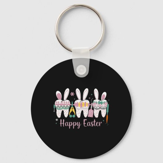 イースターの歯とウサギの耳の歯科 歯医者さん キーホルダー (正面)