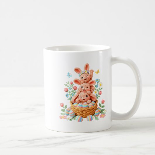 イースターの毛糸のうさぎのかぎ針編みのキュートなうさぎの顔の卵 コーヒーマグカップ (右)