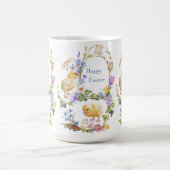 イースターの水彩ひよこ花輪 コーヒーマグカップ (中央)