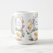 イースターの水彩ひよこ花輪 コーヒーマグカップ (正面左)