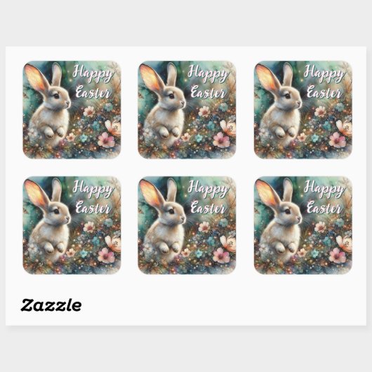 イースターの水彩森林うさぎ スクエアシール (シート)