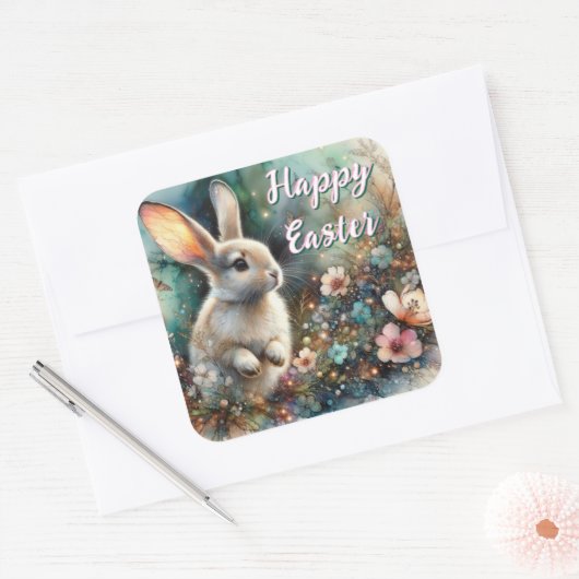 イースターの水彩森林のウサギ スクエアシール (封筒)