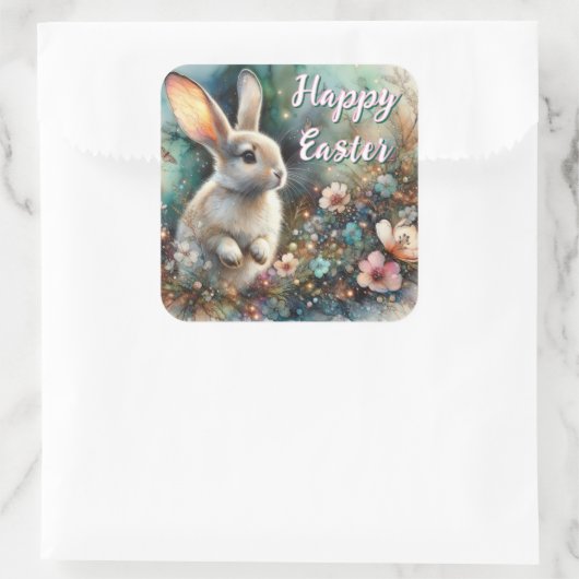 イースターの水彩森林ウサギ スクエアシール (バッグ)
