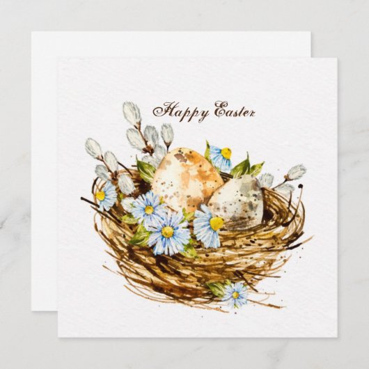 イースターの水彩画風デザイン シーズンカード (正面/裏面)
