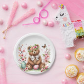 イースターの水色のブラウンベアの卵と花 –  ペーパープレート (パーティー)
