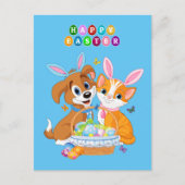 イースターの犬と猫の背景アニメ ポストカード (正面)