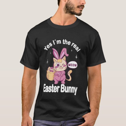 イースターの猫 本物のイースターバニーです 長袖 Tシャツ (正面)