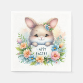 イースターの看板を掲げるかわいいイースターバニー スタンダードカクテルナプキン
