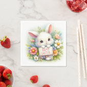 イースターの看板を掲げるかわいいイースターバニー スタンダードカクテルナプキン (インサイチュ)