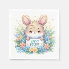 イースターの看板を掲げるかわいいイースターバニー スタンダードカクテルナプキン