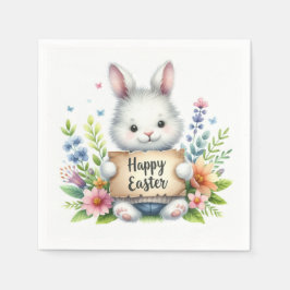 イースターの看板を掲げるかわいいイースターバニー スタンダードカクテルナプキン
