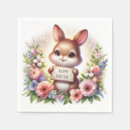 イースターの看板を掲げるかわいいイースターバニー スタンダードカクテルナプキン