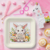 イースターの看板を掲げるかわいいイースターバニー ペーパープレート (パーティー)