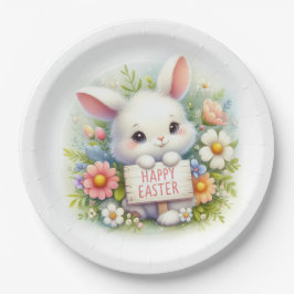 イースターの看板を掲げるかわいいイースターバニー ペーパープレート
