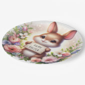 イースターの看板を掲げるかわいいイースターバニー ペーパープレート (アングル)
