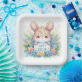 イースターの看板を掲げるかわいいイースターバニー ペーパープレート (パーティー)