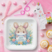 イースターの看板を掲げるかわいいイースターバニー ペーパープレート (パーティー)