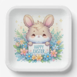 イースターの看板を掲げるかわいいイースターバニー ペーパープレート