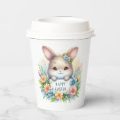 イースターの看板を掲げるかわいいイースターバニー 紙コップ (裏面)