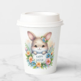 イースターの看板を掲げるかわいいイースターバニー 紙コップ