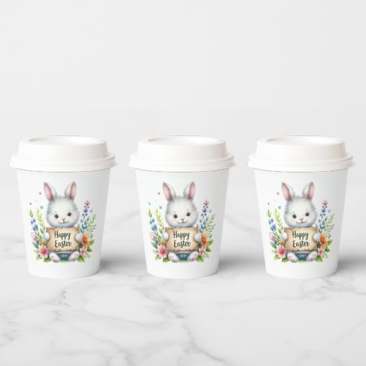 イースターの看板を掲げるかわいいイースターバニー 紙コップ (複数)