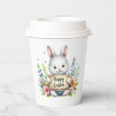 イースターの看板を掲げるかわいいイースターバニー 紙コップ (裏面)