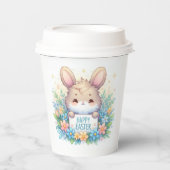 イースターの看板を掲げるかわいいイースターバニー 紙コップ (正面)