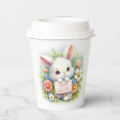 イースターの看板を掲げるかわいいイースターバニー 紙コップ (裏面)