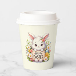 イースターの看板を掲げるかわいいイースターバニー 紙コップ
