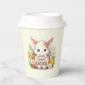 イースターの看板を掲げるかわいいイースターバニー 紙コップ (正面)