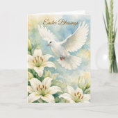 イースターの祝福 キリスト教の鳩とユリの水彩画 カード (正面)